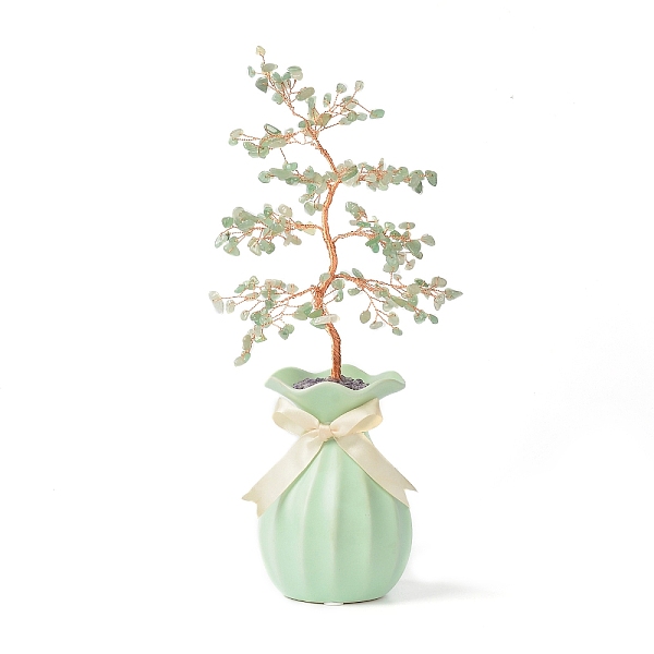 

PandaHall Natural Green Aventurine Chips with Brass Wrapped Wire Money Tree on Ceramic Vase Display Decorations, for Home Office Decor Good...