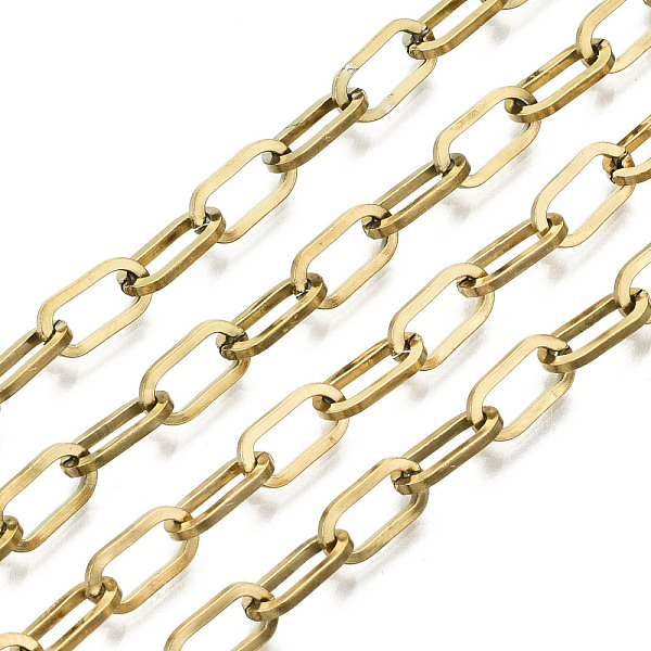 

PandaHall 304 Stainless Steel Cable Chains, with Spool, Unwelded, Flat Oval, Real 18K Gold Plated, Link: 9.5x5x1mm, about 32.8 Feet...