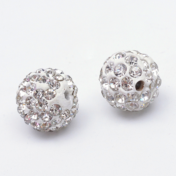 

PandaHall Polymer Clay Pave Rhinestone Beads, Disco Ball Beads, Crystal, PP15(2.1~2.2mm), 6 Rows Rhinestone, 12mm, Hole: 1.5mm Polymer..., White