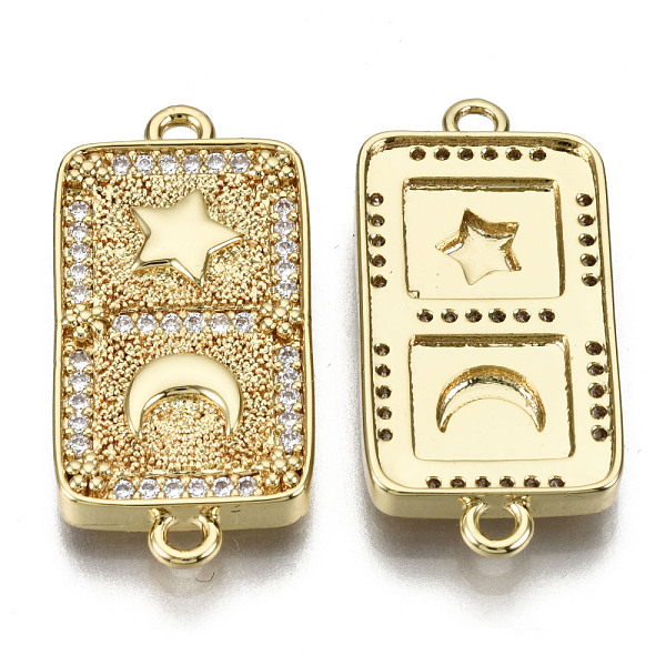 

PandaHall Brass Micro Pave Clear Cubic Zirconia Link, Nickel Free, Rectangle with Star and Moon, Real 16K Gold Plated, 28.5x13.5x3.5mm, Hole...