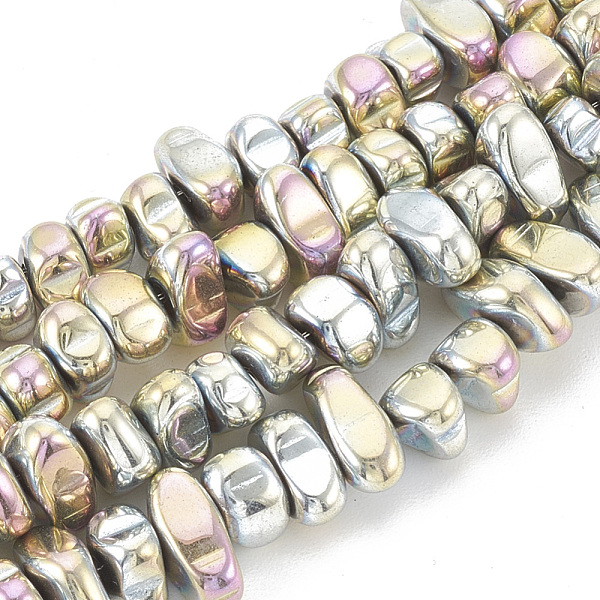PandaHall Electroplate Non-magnetic Synthetic Hematite Beads Strands, Nuggets, Rainbow Plated, 5~10x4.5~5.5x4mm, Hole: 1mm, about...