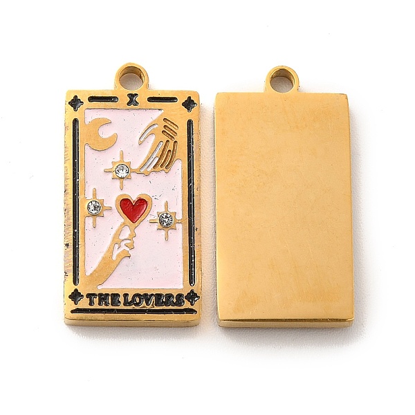 

PandaHall 304 Stainless Steel Pendants, with Enamel and Rhinestone, Golden, Rectangle with Tarot Pattern, The Lovers, Pink, 21x10.5x2mm...
