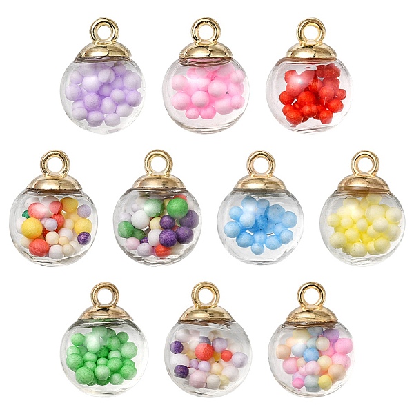 

PandaHall 10Pcs Glass Ball Pendants, with Polyfoam Inside & Golden CCB Plastic Pendant Bails, Round, Mixed Color, 21.5x16mm, Hole: 2mm Glass..., Multicolor