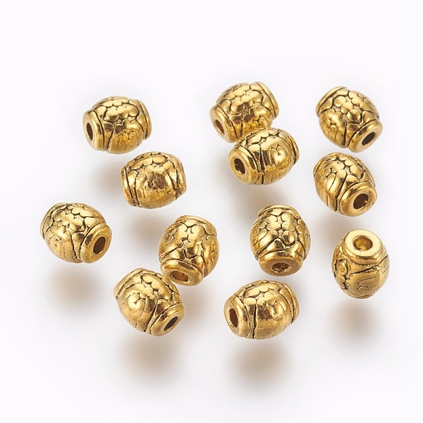

PandaHall Tibetan Style Alloy Beads, Drum with Flower, Cadmium Free & Nickel Free & Lead Free, Antique Golden, 6x6mm, Hole: 2mm Alloy Drum