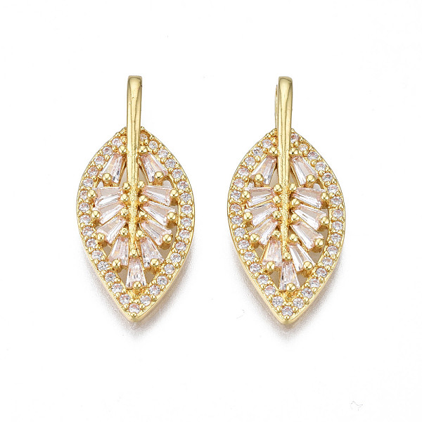 

PandaHall Brass Micro Pave Cubic Zirconia Pendants, Nickel Free, Real 18K Gold Plated, Leaf, Clear, 26.5x11.5x3mm, Hole: 2.5x4.5mm...