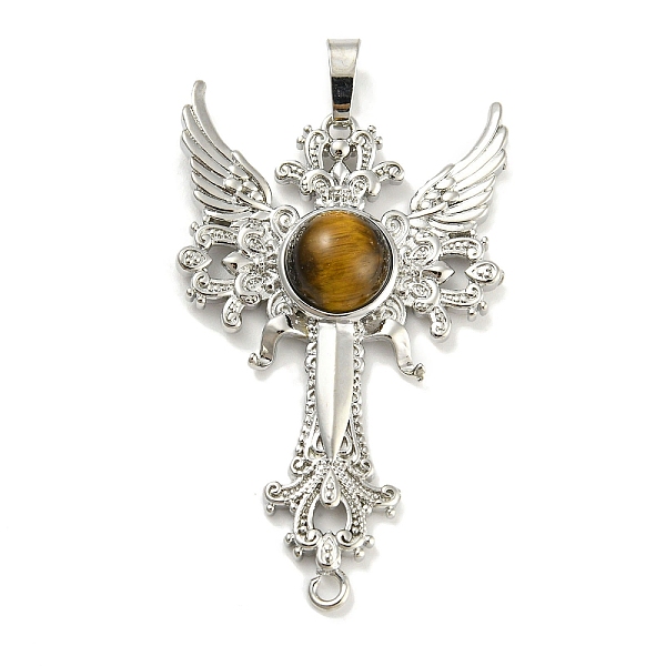 

PandaHall Natural Tiger Eye Big Pendants, Cross with Wing Charms, with Platinum Plated Brass Findings, 52.5x32x7~7.5mm, Hole: 4x8mm & 2mm...