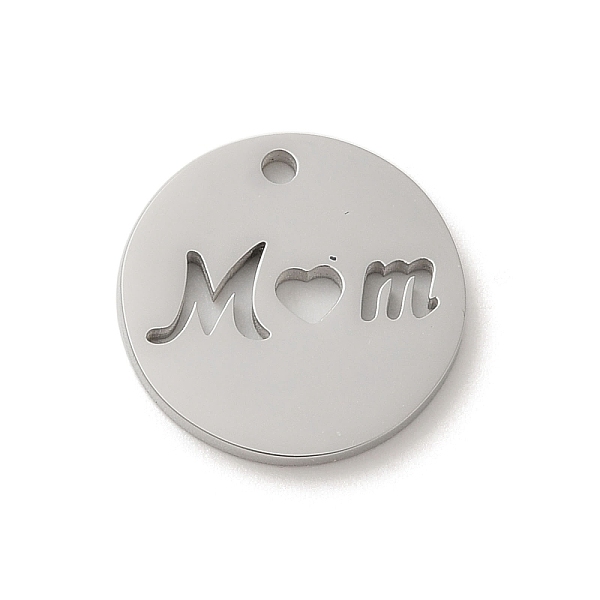 

PandaHall 304 Stainless Steel Pendants, Laser Cut, Flat Round with Word Mom Charm, Stainless Steel Color, 15x1.5mm, Hole: 1.4mm 304...