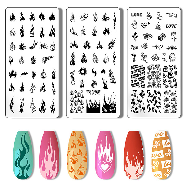 

PandaHall Stainless Steel DIY Nail Art Templates, Template Tool, Rectangle, Spark, 12x6cm, 3pcs/set Stainless Steel Others
