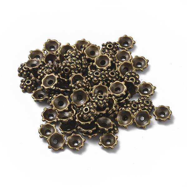 

PandaHall Tibetan Style Alloy Caps, Lead Free and Cadmium Free, Antique Bronze, 8x3mm, Hole: 1mm Alloy