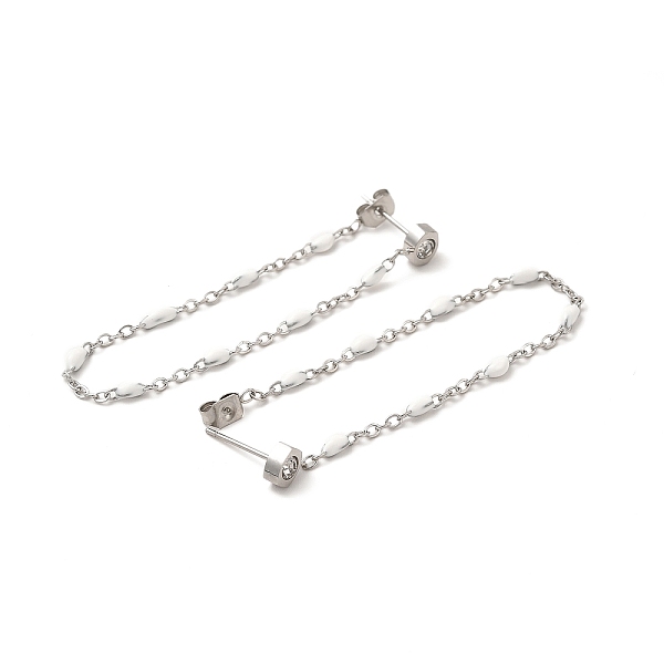 

PandaHall White Enamel Beaded Chain Tassel Dangle Hoop Earrings with Crystal Rhinestone, 304 Stainless Steel Jewelry for Women, Stainless...