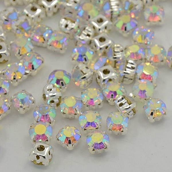 

PandaHall Sew on Rhinestone, Grade A Glass Rhinestone, with Brass Prong Settings, Garments Accessories, Silver Metal Color, Crystal AB..., Clear