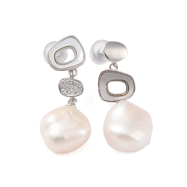 

PandaHall 925 Sterling Silver Studs Earring, with Natural Pearl, Rhombus, Platinum, 28~29x11mm Pearl Rhombus