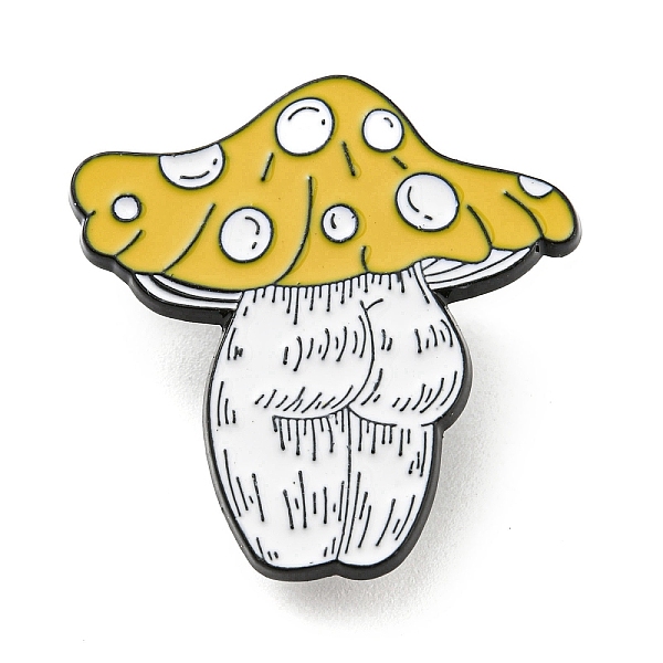 PandaHall Mushroom Elf Enamel Pins, Black Alloy Brooches for Backpack Clothes, Yellow, 29.5x29x1.5mm Alloy+Enamel Mushroom Yellow
