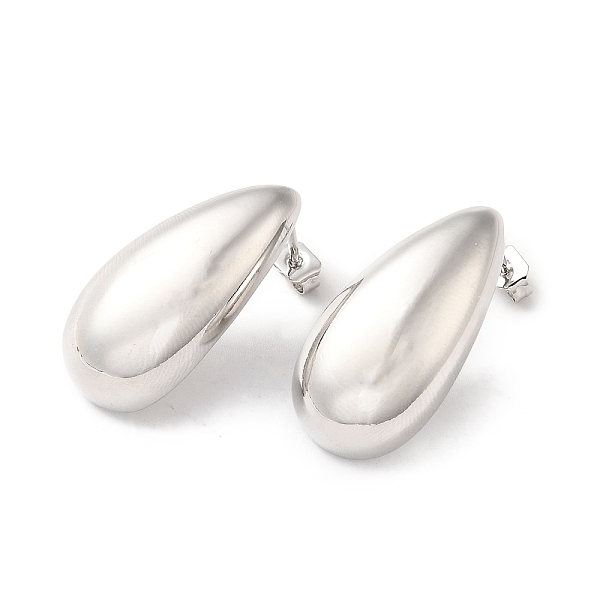 

PandaHall Brass Teardrop Stud Earrings for Women, Platinum, 26x13.5mm, Pin: 0.8mm Brass Teardrop