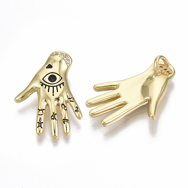 

PandaHall Brass Micro Pave Clear Cubic Zirconia Pendants, with Enamel, Nickel Free, Hand with Eye, Real 18K Gold Plated, 28x21x7.5mm, Hole...