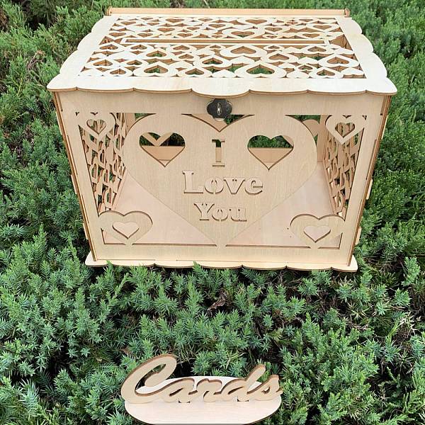 

PandaHall Rectangle Hollow Wood Wedding Card Box with Iron Lock, Wedding Cards Holder Case for Reception, Wedding Money Box for Party..., Orange