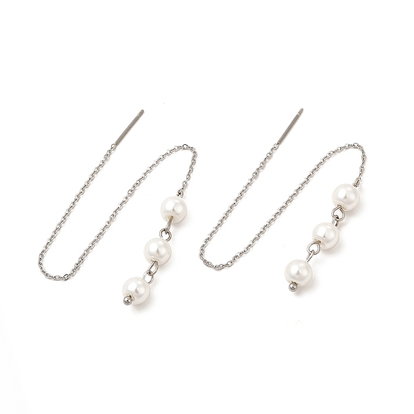 

PandaHall Glass Pearl Beaded Ear Thread, 304 Stainless Steel Jewelry for Women, Stainless Steel Color, 141mm, Pin: 0.7mm Glass Round
