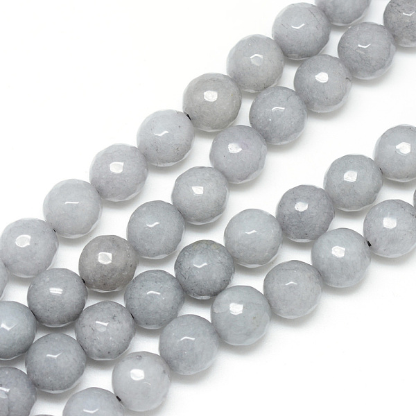 

PandaHall Natural White Jade Bead Strands, Dyed, Faceted, Round, Light Grey, 6mm, Hole: 1mm, about 60pcs/strand, 14.06~14.45 inch..., Gray
