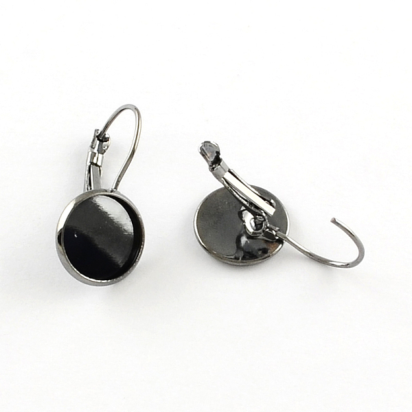 

PandaHall Brass Leverback Earring Findings, with Flat Round Tray, Gunmetal, Tray: 12mm, 28x14mm, Pin: 1mm Brass
