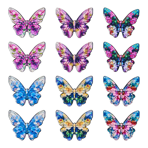 

PandaHall 6 Colors Epoxy Resin Flower Print Big Pendants, 2-Hole, Butterfly Charms, Mixed Color, 49x58x1.5mm, Hole: 1.5mm, 2pcs/color..., Multicolor