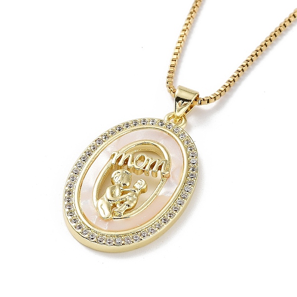 

PandaHall Mother's Day Brass Micro Pave Clear Cubic Zirconia Pendant Necklaces, Shell Necklace with Golden 304 Stainless Steel Chains, Oval..., Orange