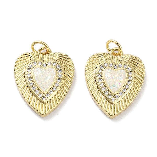 

PandaHall Brass Micro Pave Clear Cubic Zirconia Pendants, with Synthetic Opal and Jump Rings, Real 18K Gold Plated, Heart Charms, White...
