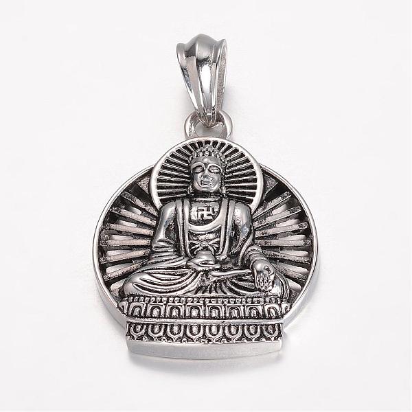 

PandaHall 304 Stainless Steel Pendants, Buddha, Antique Silver, 46x37.5x6.5mm, Hole: 12x8mm 304 Stainless Steel Human