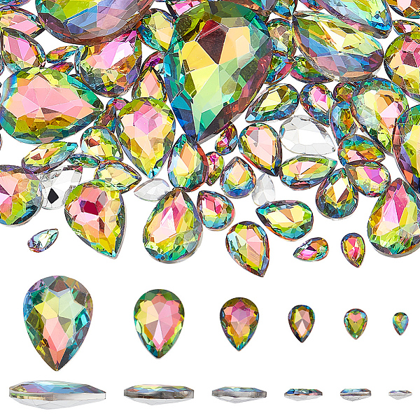 

PandaHall 94Pcs 6 Style Glass Rhinestone Cabochons, Pointed Back & Back Plated, Faceted, Teardrop, Colorful, 6~25x4~18x2.7~7mm Glass..., Multicolor
