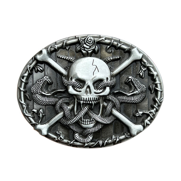 

PandaHall Zinc Alloy Smooth Buckles, Belt Fastener for Men Western Cowboy, Oval with Skull and Snake Pattern, Gunmetal, 80x62mm Alloy Oval