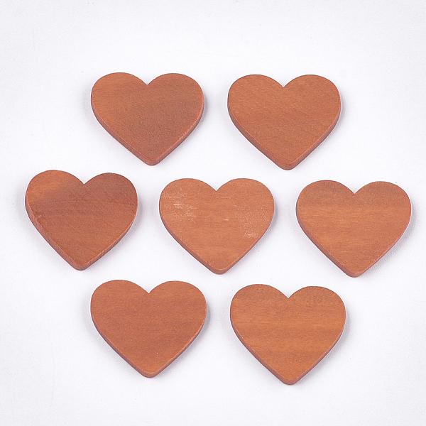PandaHall Painted Wood Cabochons, Heart, Chocolate, 18~19x20.5x2mm Wood Heart Brown