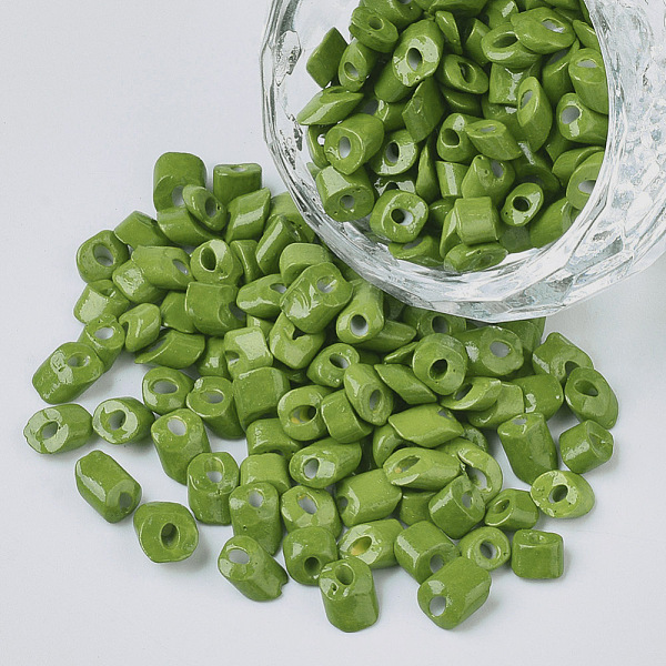 

PandaHall 6/0 Baking Paint Glass Seed Beads, Oblique Cut Beads, Opaque Colours, Olive Drab, 6/0, 4~8x3.5~4.5x2.5~3mm, Hole: 0.9mm, about..., Green