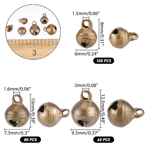 

PandaHall CHGCRAFT 240Pcs 3 Style 8mm 10mm 12.5mm Mini Jingle Bell Jingle Bell Vintage Bronze Small Elliptical Antique Brass Bell for Kids...