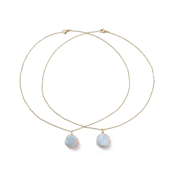 

PandaHall Natural Aquamarine Hexagon Wrapped Pendant Necklace with 304 Stainless Steel Chains, Gemstone Jewelry for Women, 17.64 inch...