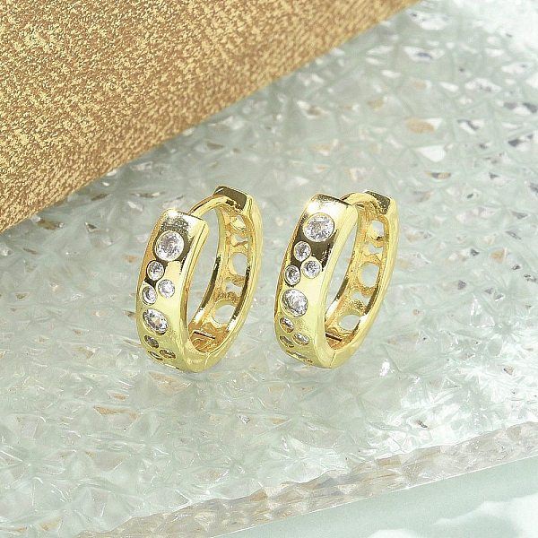 Brass Micro Pave Clear Cubic Zirconia Hoop Earrings