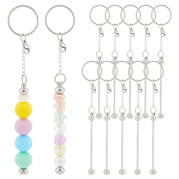304 Stainless Steel & Iron Beadable Bar Keychain for DIY Crafts Jewelry Making