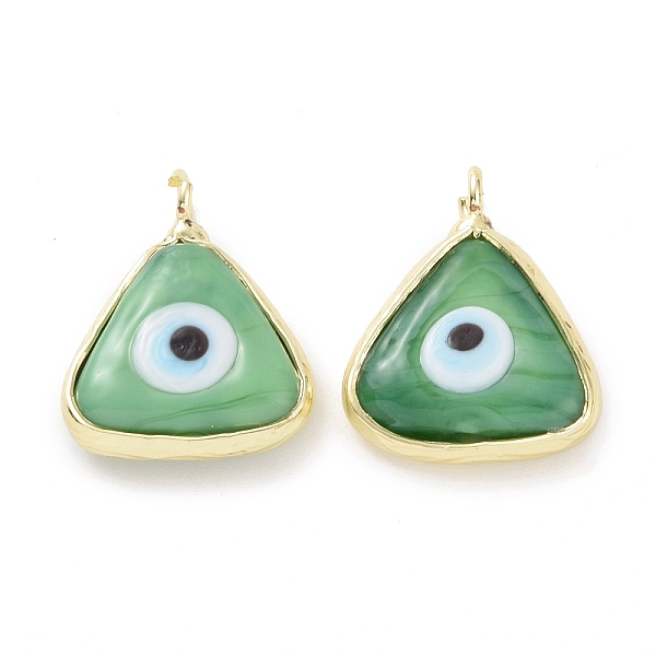 

PandaHall Handmade Evil Eye Lampwork Charms, with Real 18K Gold Plated Tone Brass Findings, Triangle Charm, Dark Sea Green, 12x13x4mm, Hole...