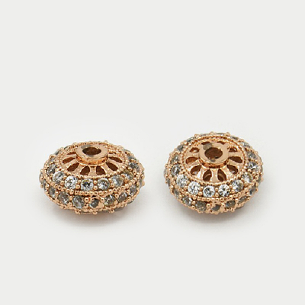 

PandaHall Brass Cubic Zirconia Beads, Rondelle, Hollow, Clear, Rose Gold, 10x6mm, Hole: 1.5mm Brass+Cubic Zirconia Rondelle Clear