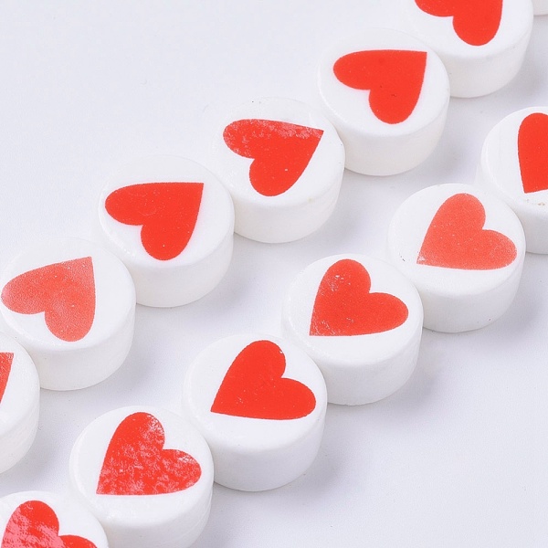 

PandaHall Porcelain Beads, Flat Round with Heart, Red, 14~15x8mm, Hole: 1.8mm, about 25pcs/strand, 14.1 inch(36cm) Porcelain Flat Round Red