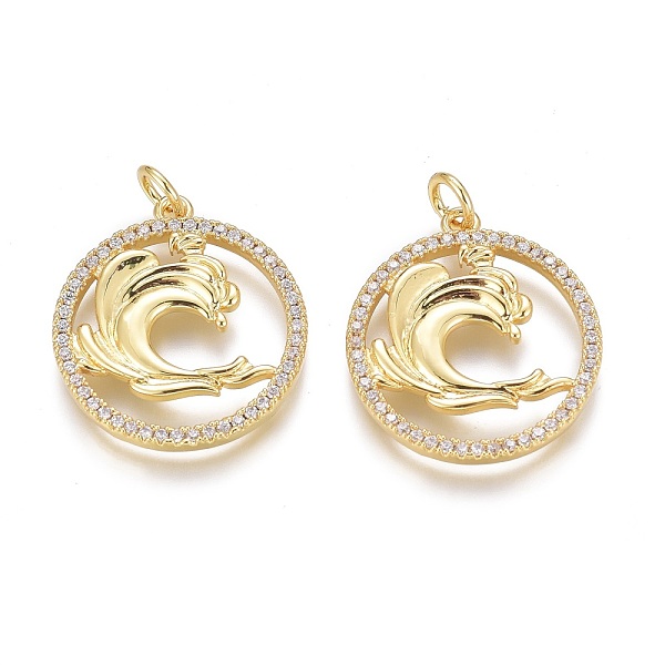 

PandaHall Brass Micro Pave Clear Cubic Zirconia Pendants, Long-Lasting Plated, With Jump Rings, Flat Round, Real 18K Gold Plated...