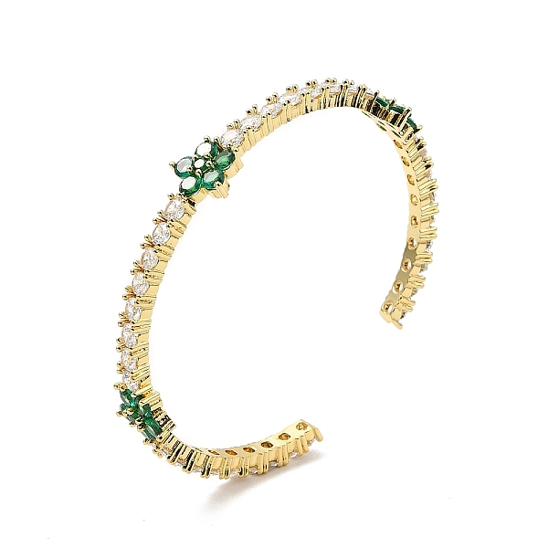 

PandaHall Cubic Zirconia Flower Open Cuff Bangles, Real 18K Gold Plated Brass Jewelry for Women, Green, Inner Diameter: 2-1/4 inch(5.7cm)...