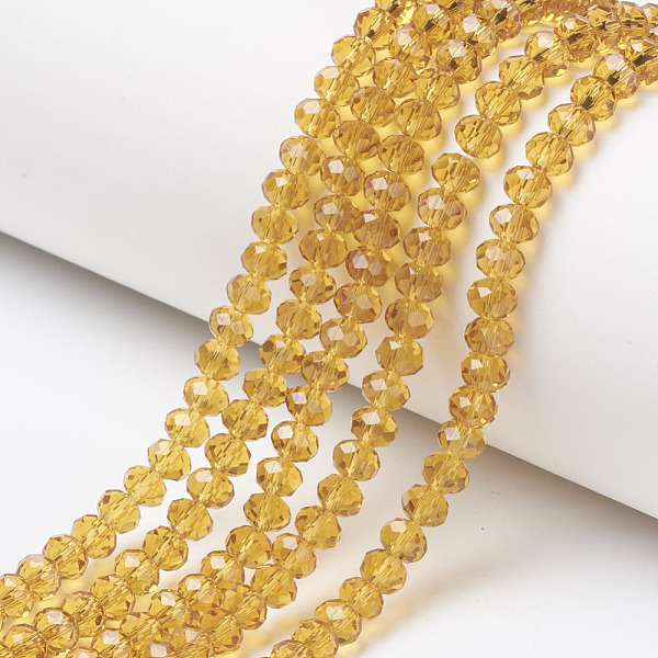 

PandaHall Glass Beads Strands, Faceted, Rondelle, Goldenrod, 10x8mm, Hole: 1mm, about 65~66pcs/strand, 20.8~21.2 inch(53~54cm) Glass..., Gold