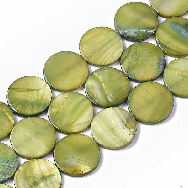 

PandaHall Freshwater Shell Beads Strands, Dyed, Flat Round, Olive, 19.5~20.5x2.5~3.5mm, Hole: 1mm, about 20pcs/Strand, 15.63 inch~16.02 inch..., Green