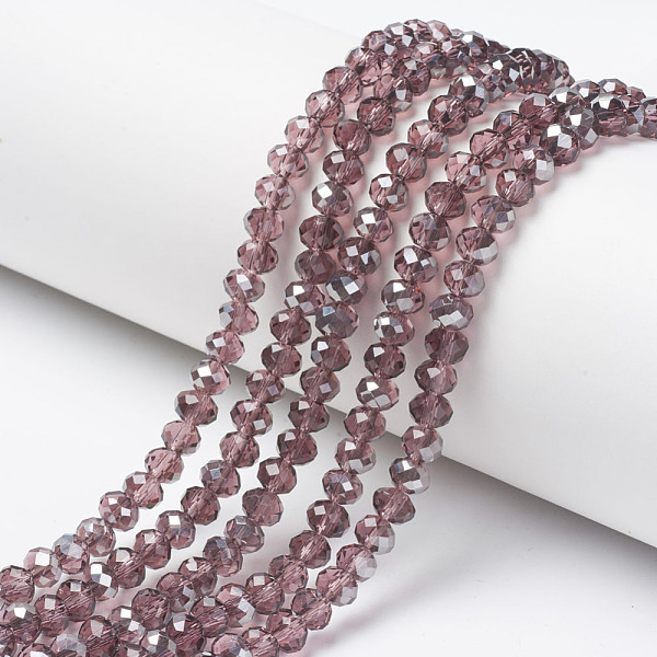 

PandaHall Electroplate Transparent Glass Beads Strands, Half Gray Plated, Faceted, Rondelle, Rosy Brown, 6x5mm, Hole: 1mm, about...