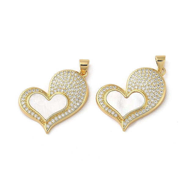 

PandaHall Brass Micro Pave Cubic Zirconia Pendants, with Shell, Heart, Real 18K Gold Plated, 21x27.5x4mm, Hole: 4x3.5mm Brass+Cubic..., White