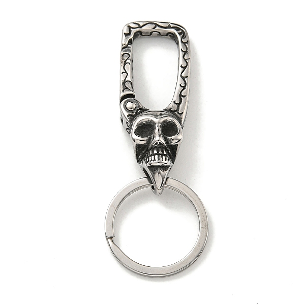 

PandaHall Tibetan Style 316 Surgical Stainless Steel Fittings with 304 Stainless Steel Key Ring, Skull, Antique Silver, 78mm 316 Surgical...