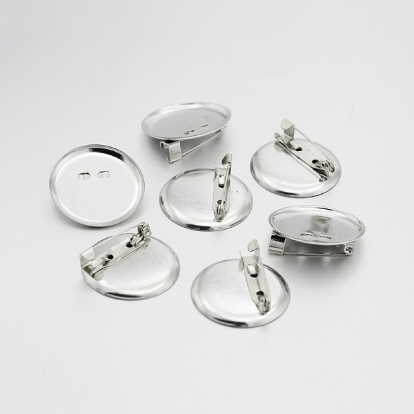 

PandaHall Iron Brooch Cabochon Settings, Platinum, Tray: 28mm, 29x8mm Iron