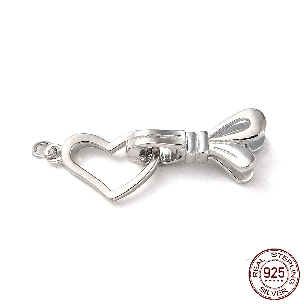 

PandaHall Rhodium Plated 925 Sterling Silver Fold Over Clasps, Long-Lasting Plated, Heart Bowknot with 925 Stamp, Real Platinum Plated...