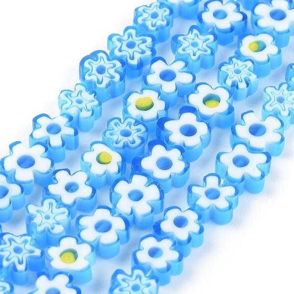 

PandaHall Handmade Millefiori Glass Bead Strands, Flower, Blue, 6.4~9x3.2mm, Hole: 1mm, about 56pcs/Strand, 15.75''(40cm) Millefiori...