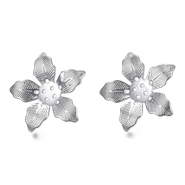 

PandaHall Brass Stud Earring Findings, with Vertical Loop, Cadmium Free & Nickel Free & Lead Free, Flower, Platinum, 25x26mm, Hole: 1.5mm...