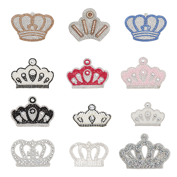 PandaHall CHGCRAFT 13Styles Crown Rhinestone Clothes Patches Crown Shape Hotfix Rhinestone Patches Iron on Patches for Clothing Repair Dress...
